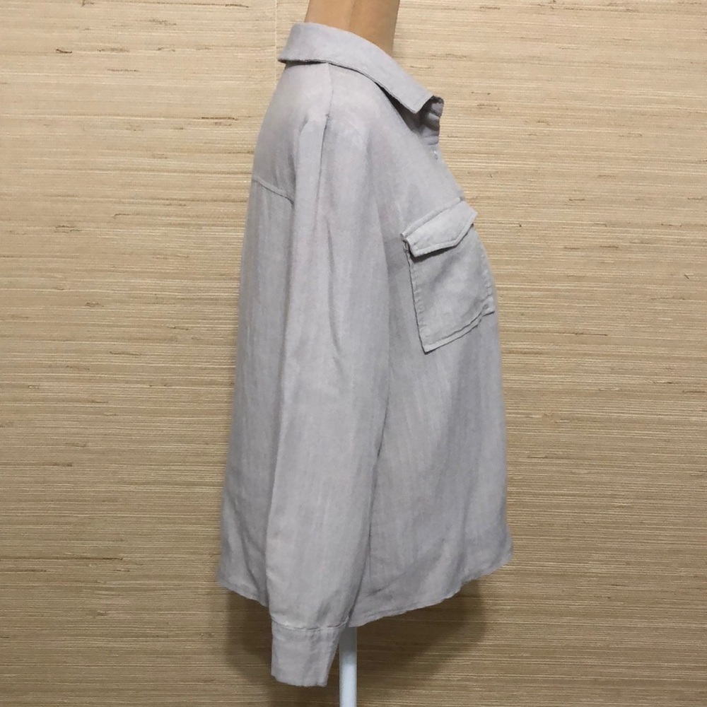 Amaryllis Light Beige Oatmeal Linen Cotton Button-Up Long Sleeve Shirt Medium - Picture 7 of 10